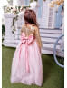 High Low Gold Sequin Pink Tulle Sparkling Flower Girl Dress
